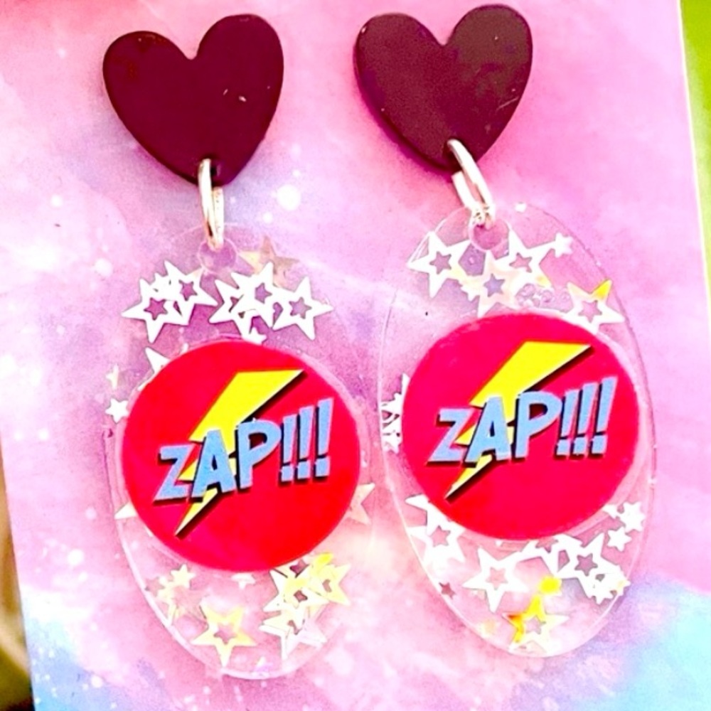 Zap! Retro Comic Book Inspired Acrylic Dangle Earrings
